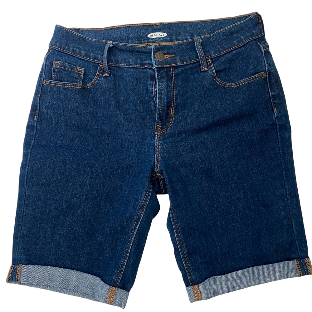 Old Navy Dark Blue Denim Bermuda Shorts with Rolled Cuffs, Size 2